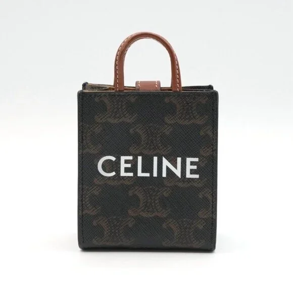 Celine Charm Brown White Gold Triomphe Canvas Logo Micro Vertical Cabas - Picture 2 of 6